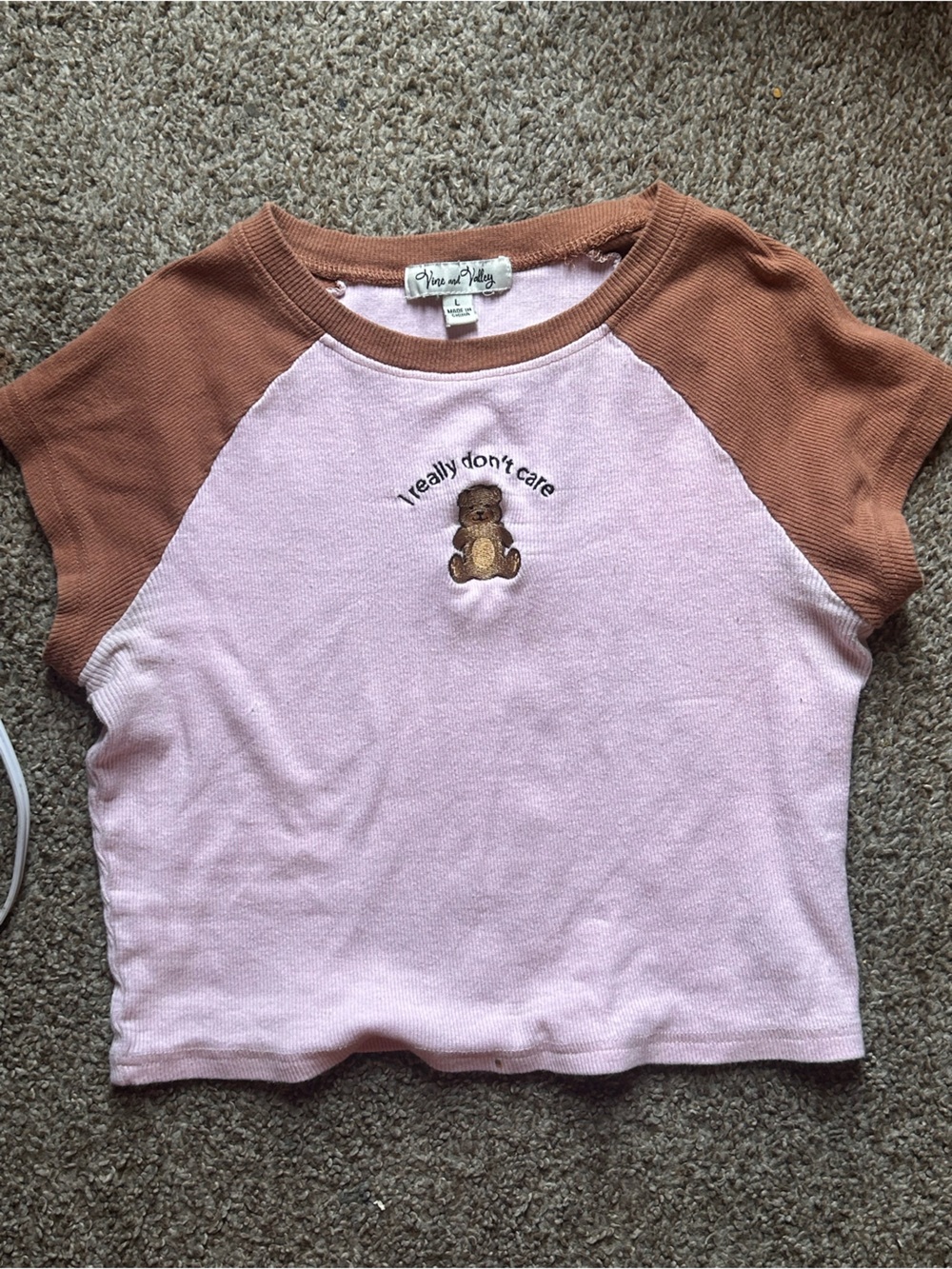Pink & Brown Raglan Tee for Kids with Teddy Graphic